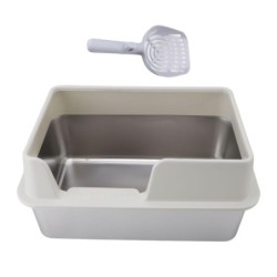 Katzentoilette aus Edelstahl, spritzwassergeschützt, große Katzentoilette mit offener Oberseite und hohen Seitenteilen, mit S