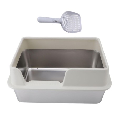 Katzentoilette aus Edelstahl, spritzwassergeschützt, große Katzentoilette mit offener Oberseite und hohen Seitenteilen, mit S
