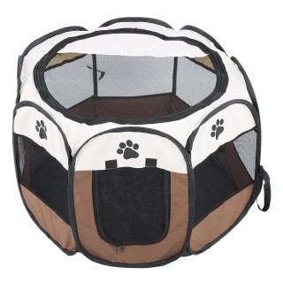 Haustier Katze Hund Tragbarer Faltbarer Käfig Übung & Spielzelt Mesh-Abdeckung Innen-/Außenbereich Kaffee weiß