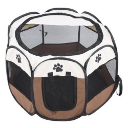 Haustier Katze Hund Tragbarer Faltbarer Käfig Übung & Spielzelt Mesh-Abdeckung Innen-/Außenbereich Kaffee weiß