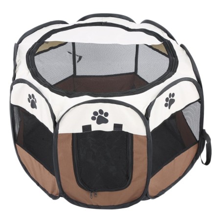 Haustier Katze Hund Tragbarer Faltbarer Käfig Übung & Spielzelt Mesh-Abdeckung Innen-/Außenbereich Kaffee weiß