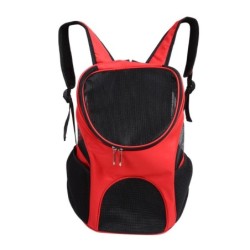 Outdoor-Rucksack für Katzen und Hunde, Reisetragetasche aus belüftetem Mesh, doppelte Schultertasche(rot) weiß