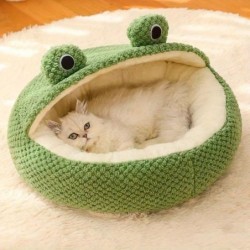 Halbgeschlossenes Katzenbett, kleines, entzückendes Frosch-Haustiernest für Hunde und Katzen, bequemer, atmungsaktiver Plüsch