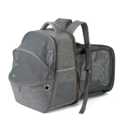 Erweiterbarer Haustier-Träger-Rucksack, atmungsaktives Mesh, Haustier-Tragetasche für Katzen und Hunde, tragbar, faltbar grau