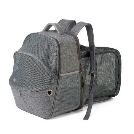 Erweiterbarer Haustier-Träger-Rucksack, atmungsaktives Mesh, Haustier-Tragetasche für Katzen und Hunde, tragbar, faltbar grau