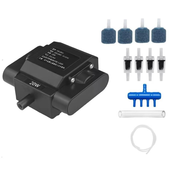 20 W/30 W leistungsstarke Aquariumpumpe, einstellbare Sauerstoffbelüfterpumpe für Fische mit 4 Auslässen und Zubehör HS-260A