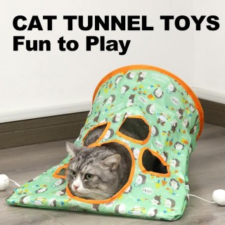 Katzentunnel und Würfel-Kombination für Hauskatzen mit Spielball, zusammenklappbar, interaktives Guckloch für Katzen orange