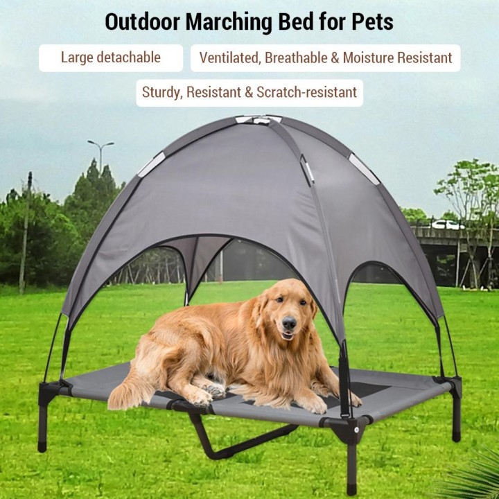 Outdoor-Hundebettzelt, cooles erhöhtes Design, reißfestes Oxford-Gewebe Teslin Mesh, hoch M braun