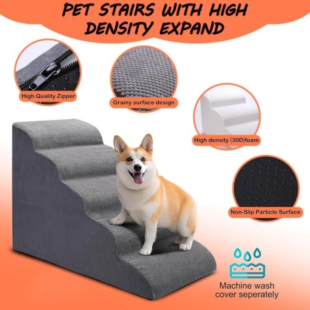 Hundetreppe für Hochbetten, 5-Stufen-Hundetreppe für kleine Hunde und Katzen, gebogene Haustiertreppe für Hochbetten kaffeebr