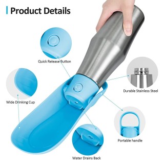 Wasserflasche Tragbares Hundezubehör Hundewasserspender – Edelstahl-Reisebecher für Haustiere im Freien hellblaue