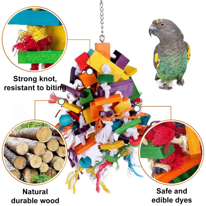 Natürliche Holz Vogel Kauen Spielzeug für Große und Mittlere Vögel Sicher und Umweltfreundliche Vogel Spielzeug für bunt