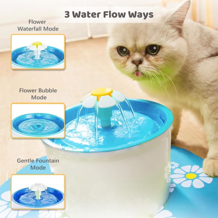 1,6L54OZ Haustier Wasserbrunnen mit 3 Filter 1 Silikon Matte Automatische Katze Trinkbrunnen mit 3 blau