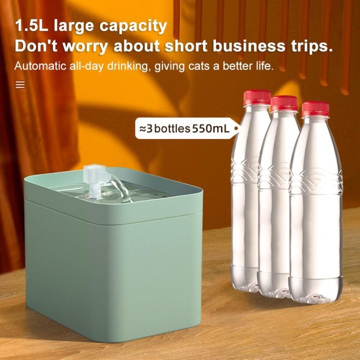 1,5 l/51 oz Haustier-Wasserbrunnen, automatischer Katzentrinkbrunnen mit 3 austauschbaren Filtern, 3-Gang-Geschwindigkeit grü