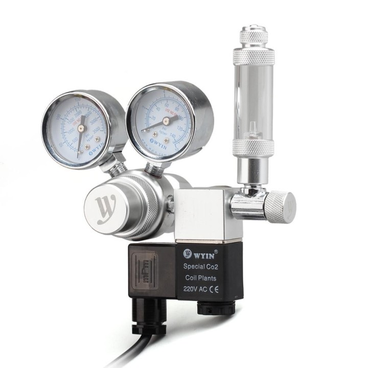 12 V Ausgangsspannung, Aquarium CO2-Regler, CO2-Druckregler mit Magnetventil, groß, doppelt CGA320 interface-US PLUG silber
