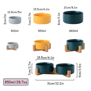 Keramiknapf für Katzen und Hunde mit rutschfestem Bambusständer Medium15.5cm