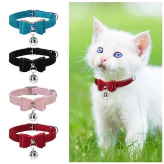 Einstellbare Haustier Katze Kleine Hund Fliege Halsbänder mit Glocken Haustier Halskette Samt Bowknot beige
