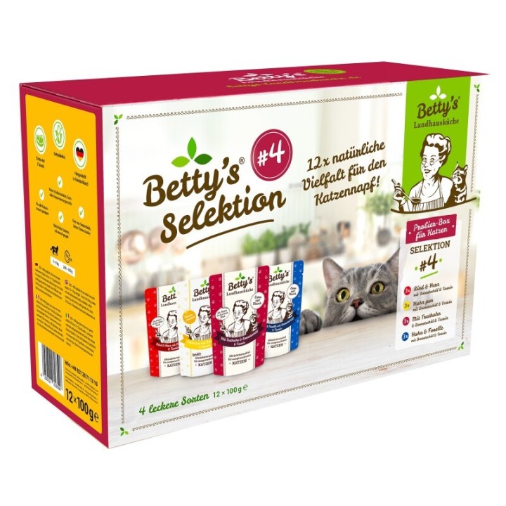 Betty's Landhausküche Selektion Nr.4 Frischebeutel 12 x 100g für Katze