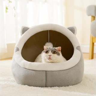 Das halbgeschlossene, warme Winter-Katzennest aus Plüsch ist weich und bequem für tiefen Schlaf, abnehmbar und waschbar, einf