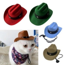 Cowboyhut für Haustiere, verstellbar, Mini-Katzen-Cowboy-Kostümzubehör mit Kinnriemen für Halloween-Weihnachtsfeiern S khaki