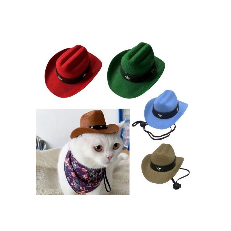 Cowboyhut für Haustiere, verstellbar, Mini-Katzen-Cowboy-Kostümzubehör mit Kinnriemen für Halloween-Weihnachtsfeiern S khaki