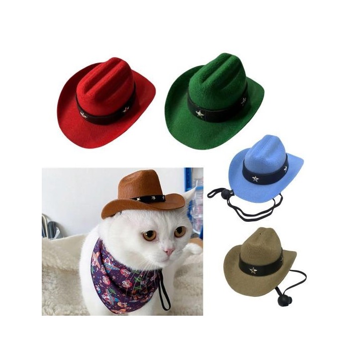 Cowboyhut für Haustiere, verstellbar, Mini-Katzen-Cowboy-Kostümzubehör mit Kinnriemen für Halloween-Weihnachtsfeiern S khaki