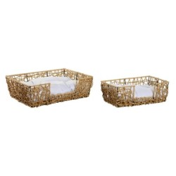 Haustierbett Home ESPRIT Weiß Hellbraun Metall Kunstrattan 50 x 35 x 14 cm (2 Stück)