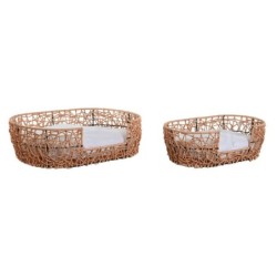 Haustierbett Home ESPRIT Weiß Hellbraun Metall Kunstrattan 50 x 35 x 14 cm (2 Stück)