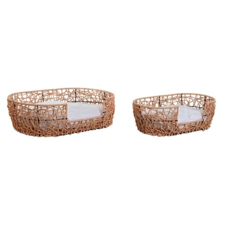 Haustierbett Home ESPRIT Weiß Hellbraun Metall Kunstrattan 50 x 35 x 14 cm (2 Stück)