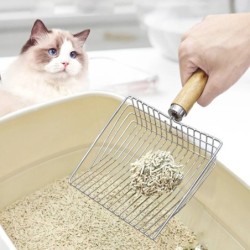 Katzenstreuschaufel aus Edelstahl mit Holzgriff – staubfrei, leicht zu reinigen und stilvoll für kleine Hunde-/Katzentoilette