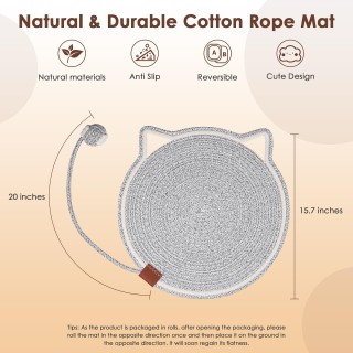 Kratzmatte für Katzen, natürliches Baumwollseil, 48 cm, rund, horizontal, für den Boden, zum Schutz von Möbeln weiß
