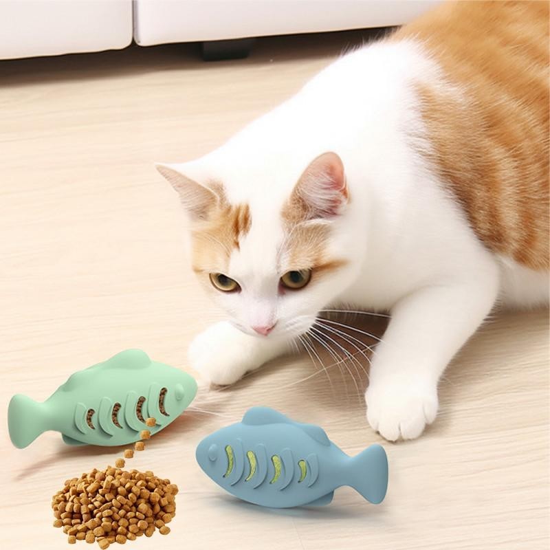 Katzenspielzeug, interaktives Silikon-Fisch-Haustierspielzeug für Kätzchen, Zahnreinigung, auslaufendes Futter, Katzenkauspie
