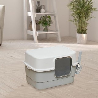 Katzentoilette mit Haube und Deckel, Katzentoilette, Spritzschutz, niedriger Einstieg, geschlossen