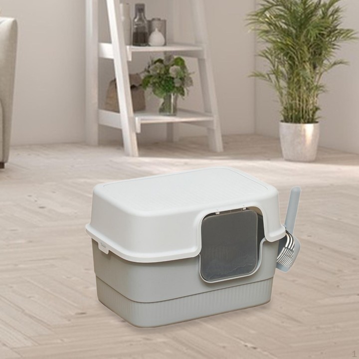 Katzentoilette mit Haube und Deckel, Katzentoilette, Spritzschutz, niedriger Einstieg, geschlossen