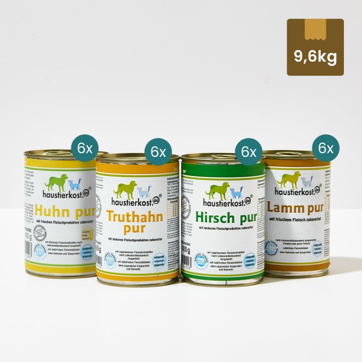 Menü 1: Huhn, Truthahn, Lamm, Hirsch (24 x 400 g)