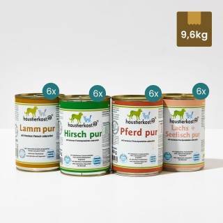 Menü 9: Lachs & Seefisch, Pferd, Lamm, Hirsch (24 x 400 g)