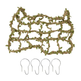 Vogelkletternetz, aus Hanfseil gewebtes Kletternetz mit grünen künstlichen Blättern für Papageien und Hamster