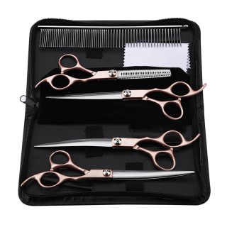 7  4-teiliges Scherenset mit Goldgriff, professionelle Hundesalon-Friseurschere