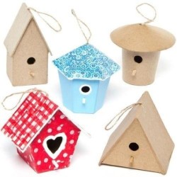 Mini-Vogelhäuser aus Pappmaché für Kinder und Erwachsene zum Dekorieren und Verschönern (Packung mit 6)