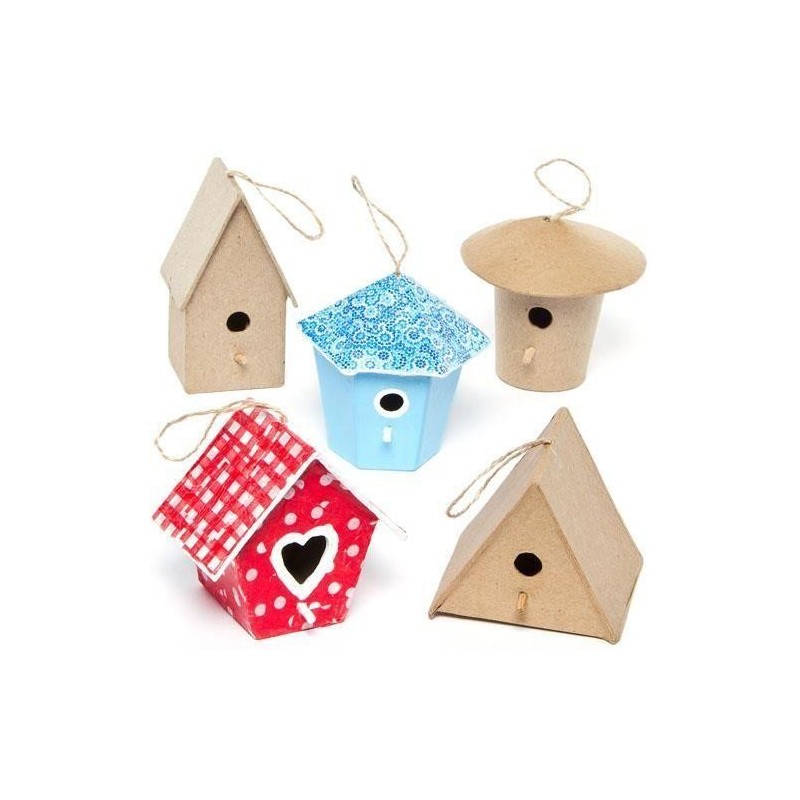 Mini-Vogelhäuser aus Pappmaché für Kinder und Erwachsene zum Dekorieren und Verschönern (Packung mit 6)