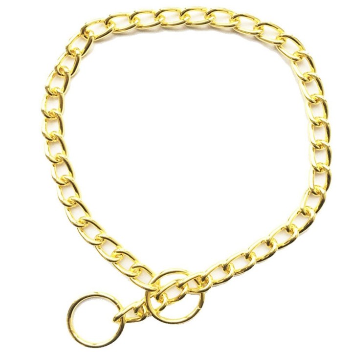 Hundehalsband aus Metallkette für Haustiere, silberfarben und goldfarben, kubanische Gliederkette, Würgehalsband, robustes Hu