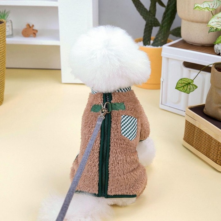 Hunde-Overall, Mantel, Winter, warme Haustierkleidung aus Plüsch für kleine Hunde, Welpen-Pyjama mit Doppel-D-Ringen, Chihuah