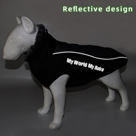 Hundejacke mit Geschirr für den Winter, wasserdicht, für den Außenbereich, reflektierender Mantel für große Hunde mit Pelzkra