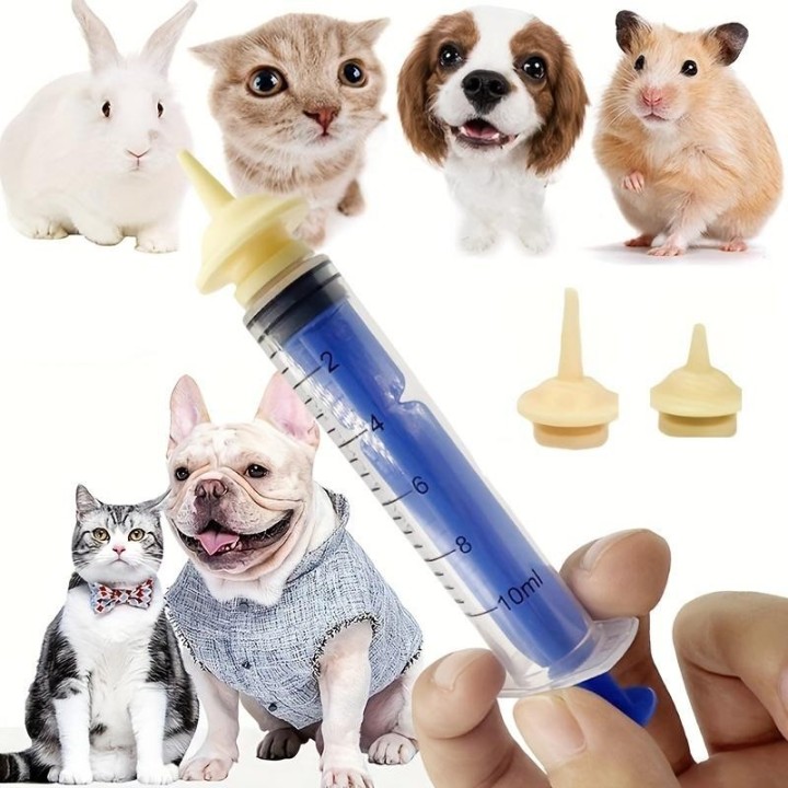 Futterspritzen-Set für die Tierpflege, Futterspritze mit Silikonnippeln für neugeborene Kätzchen 1 Set