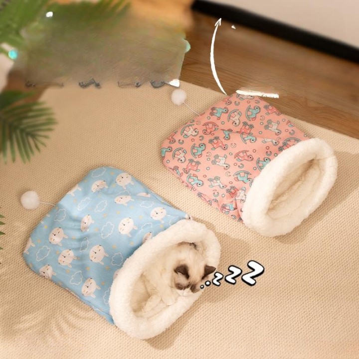 Schlafsack Katzennest Hundehütte Winter Warmes Artefakt Umgebenes Katzenbett Katzensteppdecke Plüsch Katzenmatte Katzendecke