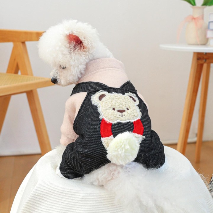 Teddybär-Overall für Haustiere, Vierbeinerhose für Katzen und Hunde, Herbst und Winter mit dicker Plüsch-Teddybär-Overall-Wel