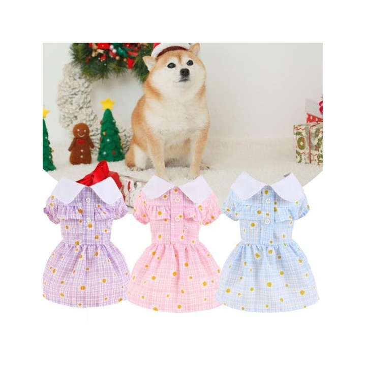 Hellfarbener Welpenkleidungs-Revers, stilvoller karierter Blumendruck-Hunderock 2XL violett