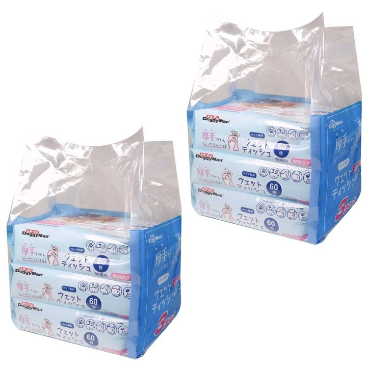 Doggyman Feuchttücher für Haustiere, feuchtigkeitsspendende Inhaltsstoffe, Plus, 3er-Pack x 2