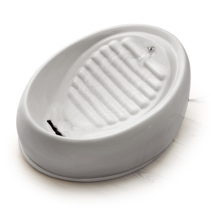 Lucky-Kitty Katzenbrunnen Keramik - Trinkbrunnen 1,5 Liter, grau