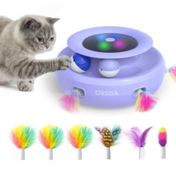ORSDA Elektrisches Katzenspielzeug, Automatisches Katzenspielzeug, 2-in-1, Integriertes 6-teiliges austauschbares Kunsthaar,