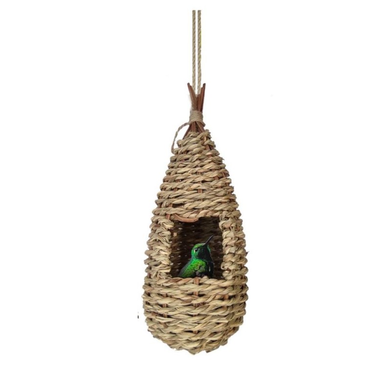 Kolibri-Häuser zum Aufhängen im Freien, Naturgras, hängende Vogelhütte, handgewebtes Kolibri-Nest